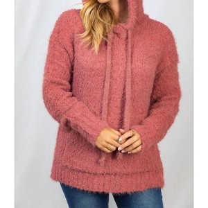 Women's Fuzzy Knit Hoodie - White Birch - 1 of 3