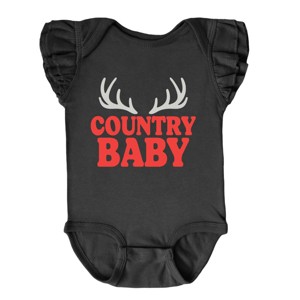 Country Baby Antlers Puff Print  - Baby Flutter Sleeve Bodysuit - 1 of 3