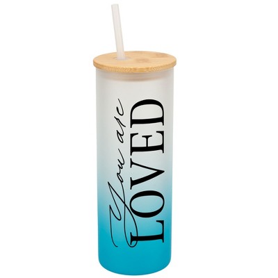 Elanze Designs You Are Loved Vertical Walk in Faith Wrap-Around Design 25 Ounce Frosted Gradient Glass On-The-Go Coffee Travel Skinny Tumbler Mug Cup,