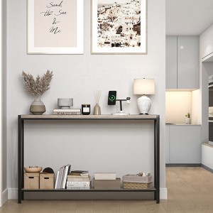 Industrial-Style Narrow Long Entryway Console Table with 2-Tier Shelves -V-Shaped Design - 1 of 4