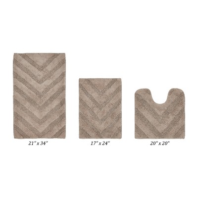 Hugo 3-Piece Bath Rug Set 100% Premium Cotton Tufted Chevron Pattern Bathmats for Bathroom, Super Soft Absorbent Machine Washable