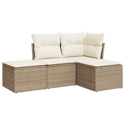 vidaXL 4 Piece Patio Sofa Set with Cushions - Beige and Cream Without Table