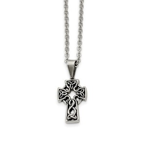 Black Bow Jewelry Stainless Steel Antiqued Celtic Cross Necklace - 18 Inch - 1 of 4