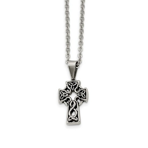 Black Bow Jewelry Stainless Steel Antiqued Celtic Cross Necklace - 18 Inch - image 1 of 4