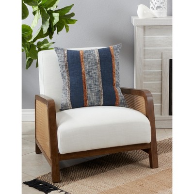 Navy Blue Vertical Striped Cotton Pillow Cover 20"