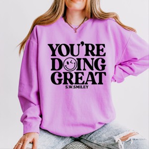 Simply Sage Market S.W.Smiley You're Doing Great Smiley Lightweight Garment Dyed Sweatshirt - 1 of 4