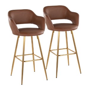 Fixed Faux Leather Contemporary Bar Stool with Low Back and Metal Legs for Home Bar or Kitchen (Set of 2) - 1 of 4