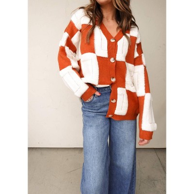 Women's Chess Knit Chunky Cardigan - Veveret
