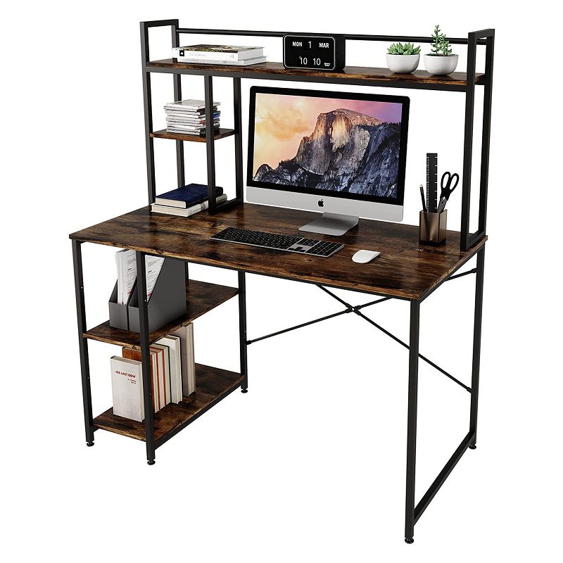 Bestier Computer Home Office Desk with Metal Frame, Hutch, Bookshelf, Under Desk Storage, and Working Table for Small Bedroom Space, 1 of 7