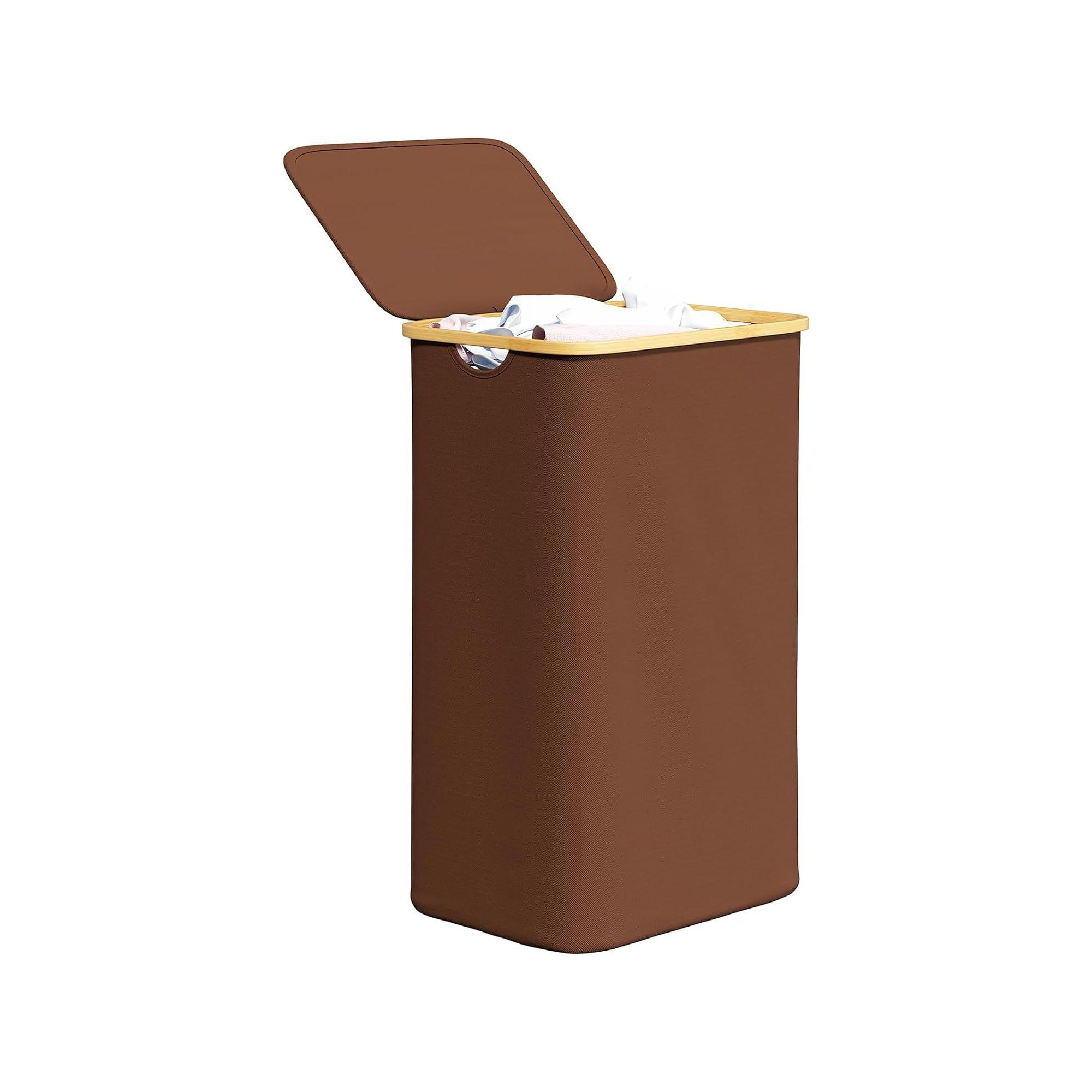 29 Gallon Laundry Hamper with Lid,features Bamboo Handle,Brown