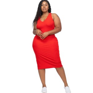 Slickblue Plus Size Sleeveless Ribbed Bodycon Midi Dress, Curve-Hugging Fit, Stretch Jersey, 8 Color Options, Size 1XL-3XL - 1 of 4