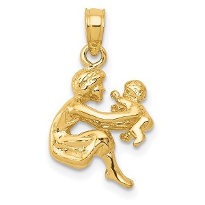 Black Bow Jewelry 14k Yellow Gold 3D Mother Holding Child Pendant, 11mm - 1 of 4