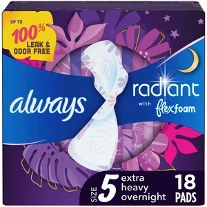 Always Radiant Extra Heavy Absorbency Overnight Sanitary Pads with Wings - Scented - Size 5 - 1 of 4
