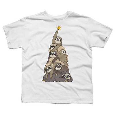 Boy's Design By Humans Christmas Tree Sloths By huebucket T-Shirt