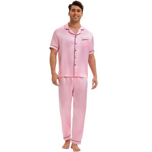 INSPIRE CHIC Men's Satin Nightwear Short Sleeve Shirt Sleep Shorts Casual Pajamas Set 2 Pieces - 1 of 4