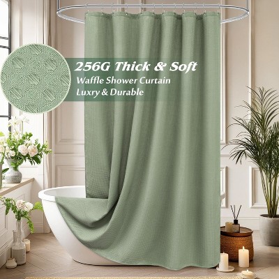 LunaLulinlk Waffle Textured Shower Curtain, Sage Green