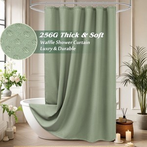 LunaLulinlk Waffle Textured Shower Curtain, Sage Green - 1 of 3