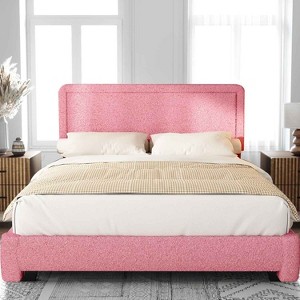 Dyonery Boucle Bed Frame,Black Upholstered Teddy Fabric Bed Frame with Headboard,No Box Spring Required, Adjustable Headboard, Easy Assembly - 1 of 4