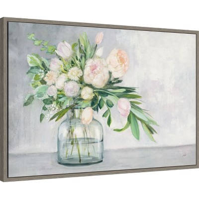 Blushing Spring Bouquet Acrylic Landscape Canvas with Distressed Greywash Frame