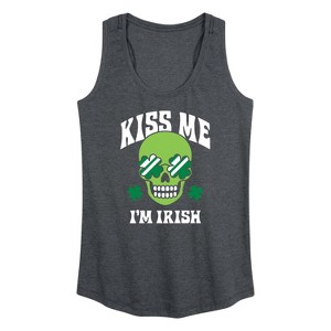 Women's - Instant Message - St. Patrick's Day Kiss Me I'm Irish Graphic Racerback Tank - 1 of 4