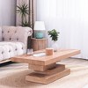 47" Modern Rustic Coffee Table, Farmhouse Rectangular Wood Center Table with Block Pedestal Base, Living Room Furniture - 2 of 4