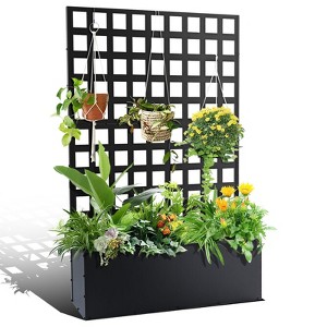 73x47 Metal Planter Box with Trellis,Raised Garden Bed with Wheels,Garden Box with Privacy Screen Drainage Holes for Climbing Plants Flower Vegetable - 1 of 4