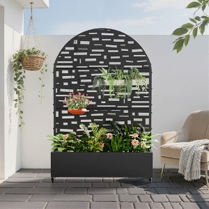Black Wrought Iron Arch Planter with Climbing Rack (Gerald Wide Street) - 1 of 4