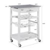 FONTOI Mobile Rolling Kitchen Island with Underneath Drawer, Trolley Serving Cart Slide-Out Wire Storage Basket, White, 15.75"*33.55"*22.76" - 3 of 4
