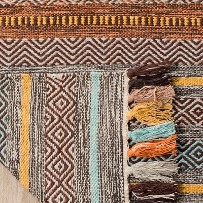Handmade Turquoise and Brown Wool Cotton 3'x5' Area Rug