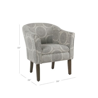 Gray Medallion Barrel Accent Chair with Wood Legs