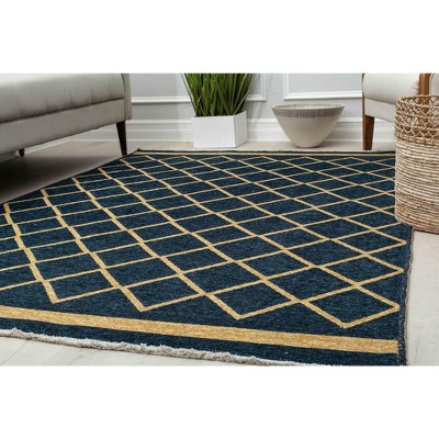 Imperial Navy Gold Chenille 18" Square Reversible Accent Rug