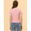 INSPIRE CHIC Women's Puff Sleeve Crew Neck Lace Trim Cotton Top - 4 of 4