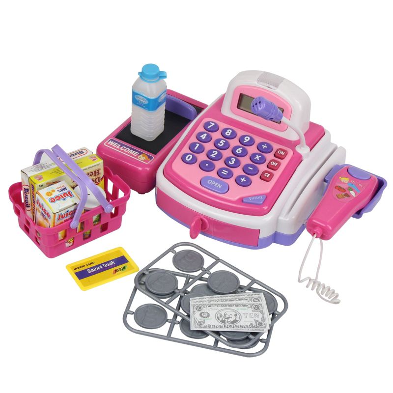 Insten Electronic Cash Register Playset, STEM Educational Toys with Mic, Coins & Credit Card for Kids, 14x8 in, 1 of 6