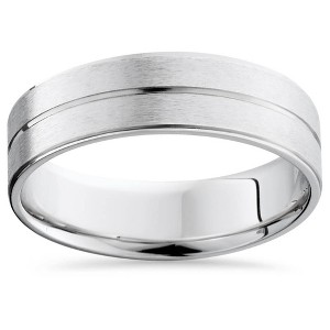 Pompeii3 Mens Gold Flat Comfort Fit Wedding Ring Band 14K White - 1 of 4
