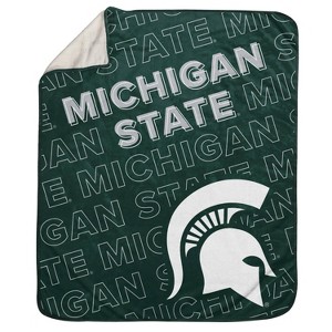 NCAA Michigan State Spartans Wordmark 60 x 70 Faux Shearling Blanket: Team Logo Plush - 1 of 3