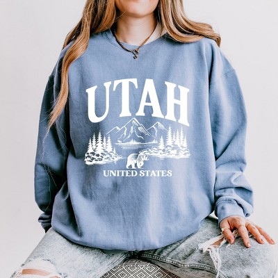 Simply Sage Market Women's Lightweight Garment Dyed Graphic Sweatshirt Utah Forest Scene