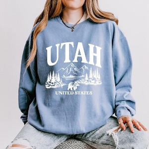 Simply Sage Market Women's Lightweight Garment Dyed Graphic Sweatshirt Utah Forest Scene - 1 of 4