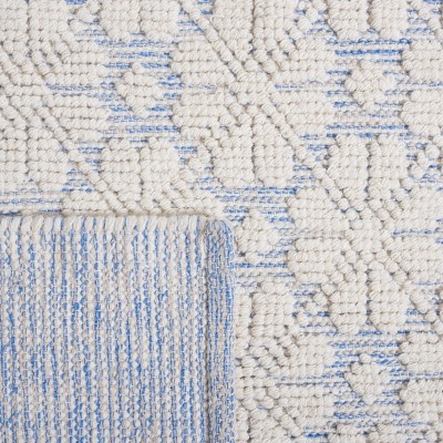 Ivory and Blue Hand-Knotted Wool 8' x 10' Area Rug
