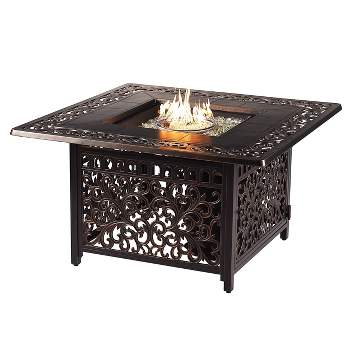42" Square Aluminum 55000 BTUs Propane Fire Pit Table with Two Covers - Oakland Living
