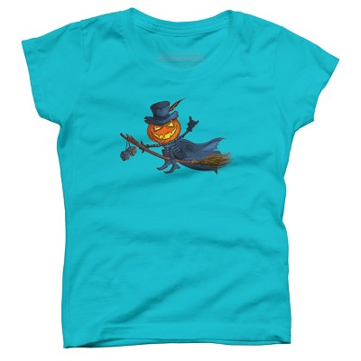 Girl's Design By Humans Halloween flying pumpkin By officegeekshop T-Shirt