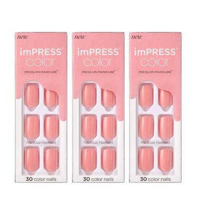 Kiss imPRESS Press-On Manicure Color Fake Nails - Pretty Pink - 3pk/90ct