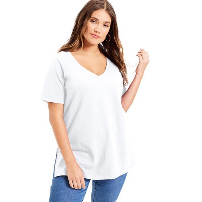 June + Vie by Roaman's Women's Plus Size Short-Sleeve V-Neck One + Only Tunic