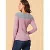 INSPIRE CHIC Women's Color Block Round Neck Long Sleeves Striped Basic T-Shirt - 4 of 4
