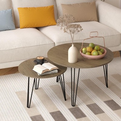 27.56'' Round Nesting Coffee Table Set of 2, Circular Nesting End Table Set,White