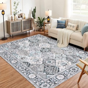 Trellis Area Rug - Washable vintage floral bohemian carpet with non-slip backing for entryways and bedrooms - 1 of 4