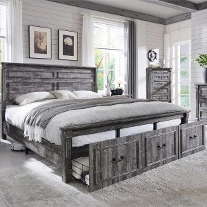 SinCiDo King Size Bed Frame with Headboard, Farmhouse Wood Platform Bed Frame with 3 Drawers, No Box Spring Needed - 1 of 4
