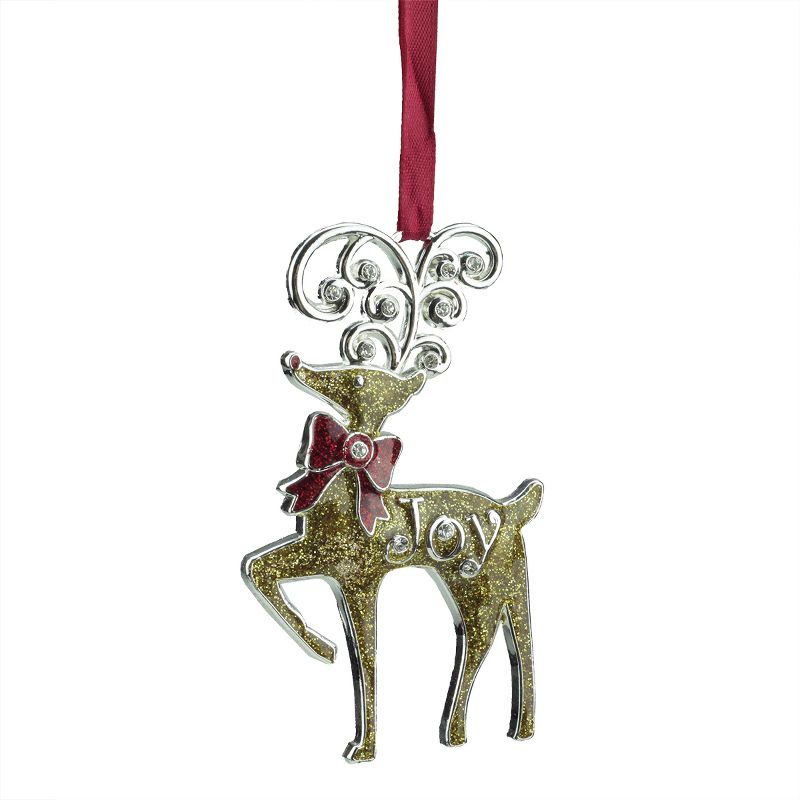 Northlight 3.75" Regal Shiny Silver-Plated Glitter "Joy" Reindeer with European Crystals Christmas Ornament - Gold/Silver, 1 of 3
