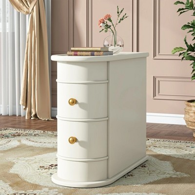 Hommoo Wood Narrow Nightstand with 2 Drawers