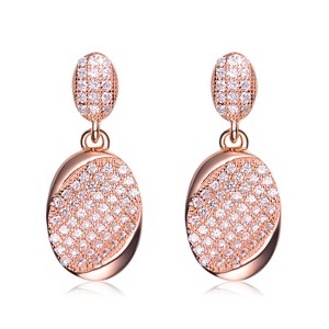 Guili Luxe Drops Rose Gold Plated Dangle Earrings with Pave CZ detail, crafted to dazzle with texture, shine, and romantic movement - 1 of 4