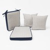 Home Fashions International 4pc Mini Ticking Stripe Pillow & Deluxe Outdoor Cushion Set Navy Stripes: Removable Polyester Covers, Zipper Closure - 2 of 3